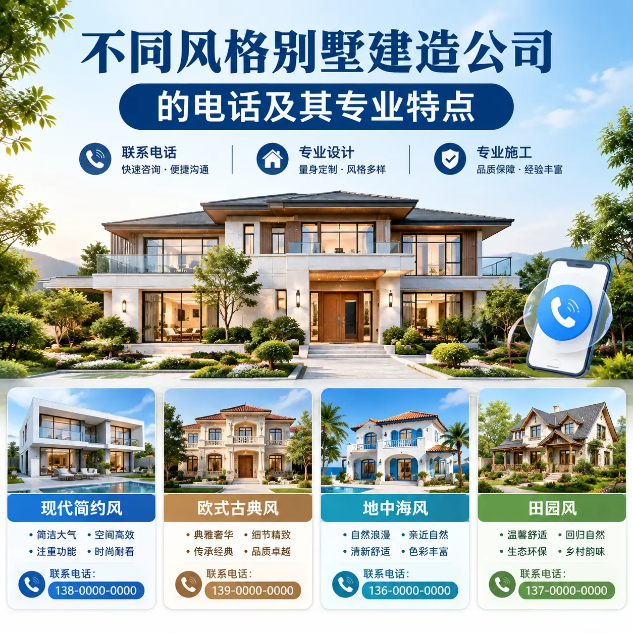 不同风格别墅建造公司的电话及其专业特点